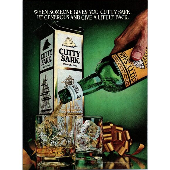 1981 Cutty Sark Scotch Vintage Print Ad Christmas Ribbon Bow Rocks Ice Wall Art - Picture 1 of 2